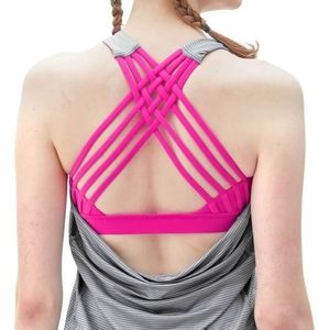 Queenieke Yoga CrissCross Strap Gry/Pnk Tank Top L